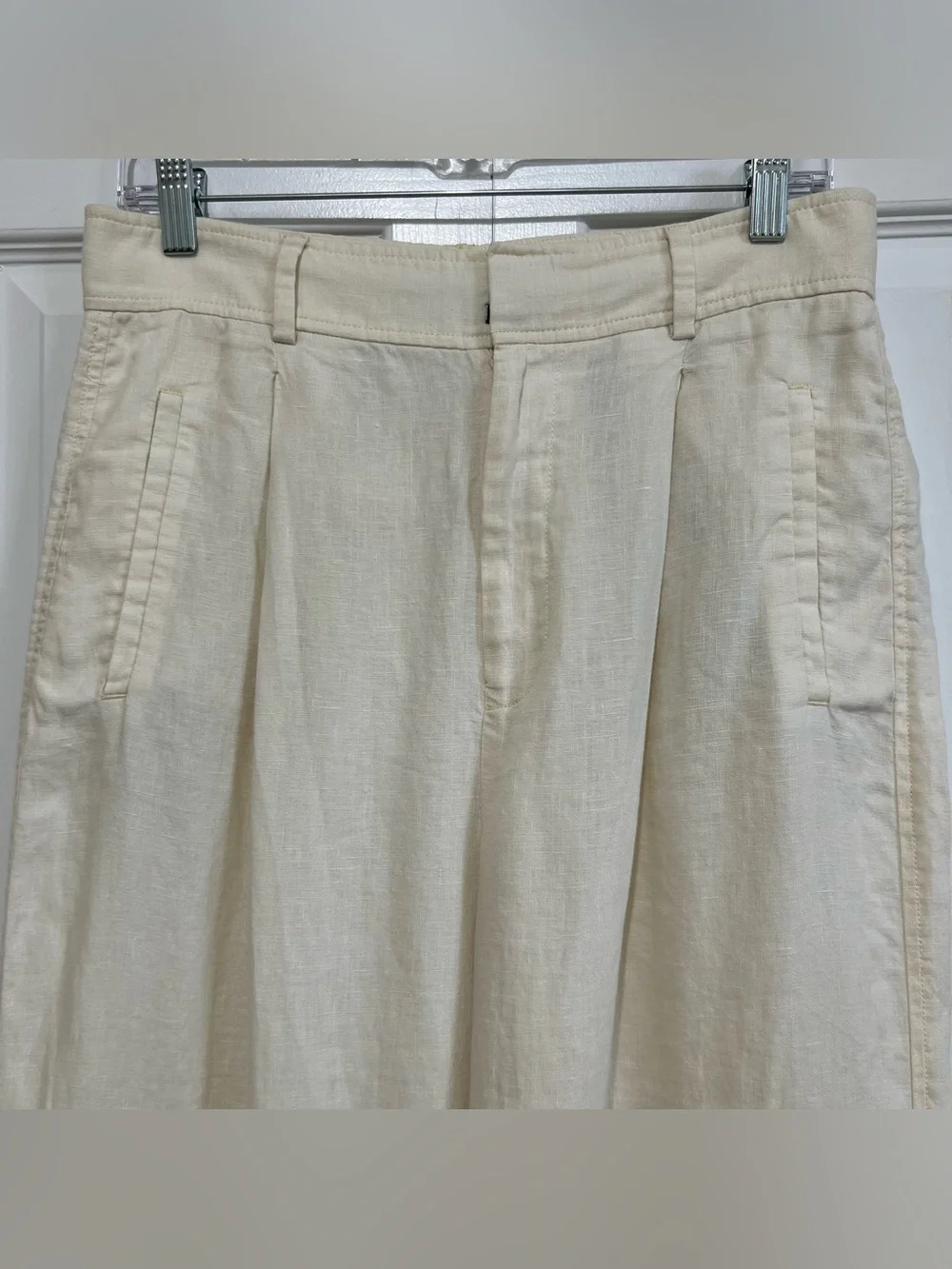 Everlane The Linen Way-High Drape Pant Wide-Leg Bone Cream Size 8